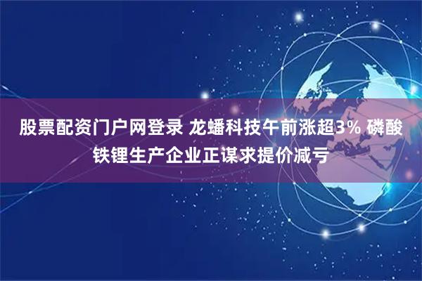 股票配资门户网登录 龙蟠科技午前涨超3% 磷酸铁锂生产企业正谋求提价减亏